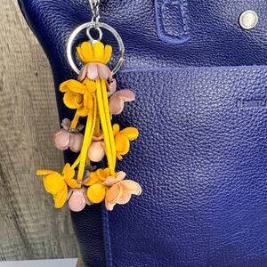 Leather Flower Yellow Purse Charm Genuine Leather Bag Charm NEW FAST SHIP